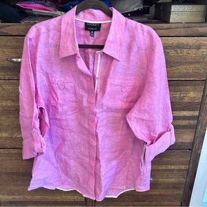 Foxcroft pink button up linen shirt size 18